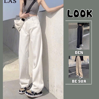 Quần Kaki Nữ Trơn Cạp Cao Ống Rộng Dáng Suông Đứng Chất Kaki Dáng Dài Lưng Cao Hack Dáng