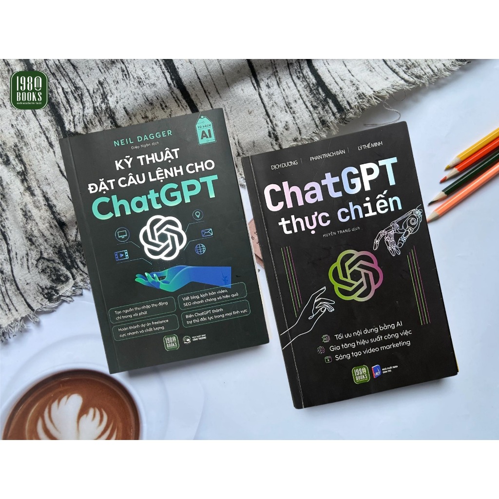 Sách - Combo 2 cuốn: Kỹ Thuật Đặt Câu Lệnh Cho Chat GPT + Chat GPT Thực Chiến - Hiệu Sách 1980