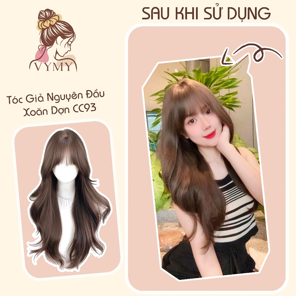Tóc nguyên đầu xoăn dợn có mái 50-60cm CC93 - Tóc Giả Cao Cấp VyMy