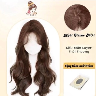 Tóc giả nguyên đầu dệt kim cao cấp dáng xù hippie 2 mái - Tóc Giả Cao Cấp VyMy