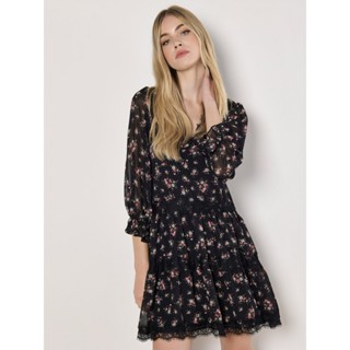 Đầm APRIC0T vải voan hoa nhí, tay dài phồng