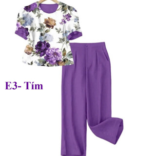  Bộ đồ Nữ thiết kế thời trang họa tiết hoa 5D Áo vải lụa hàn quần vải đũi cao cấp thoáng mát size 45-75kg 