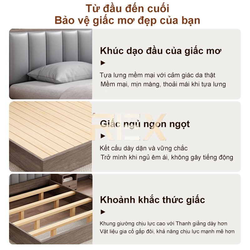 REX Giường gỗ tự nhiên cao cấp  giường đôi 1m5-1m8 có ngăn chứa đồ tiện lợi cho gia phong cách hiện đại | BigBuy360 - bigbuy360.vn