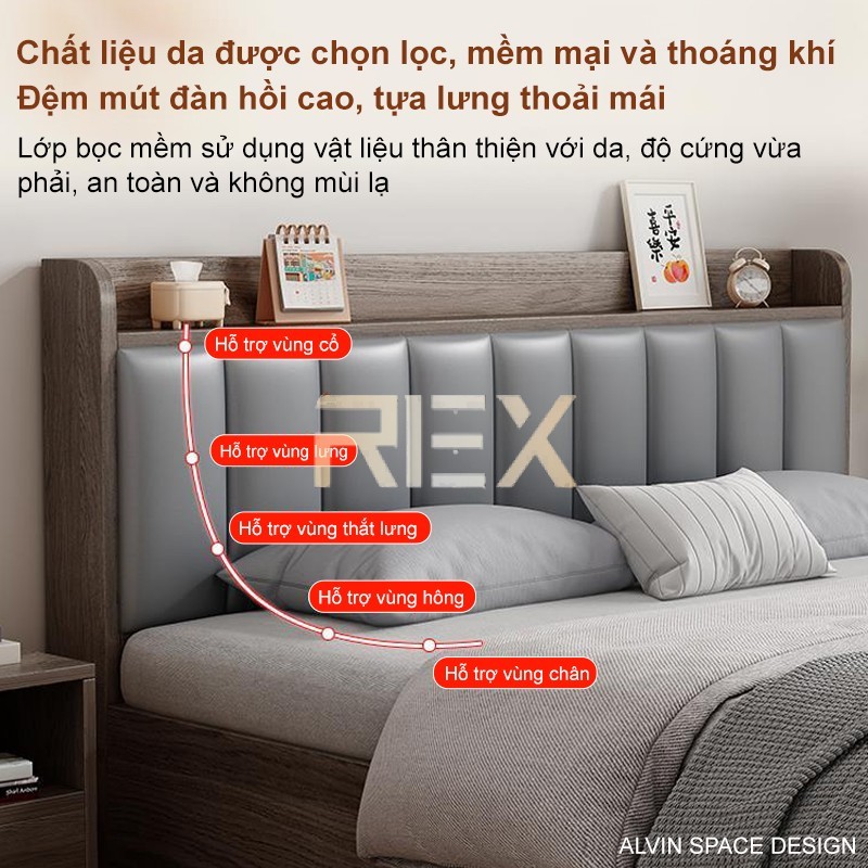 REX Giường gỗ tự nhiên cao cấp  giường đôi 1m5-1m8 có ngăn chứa đồ tiện lợi cho gia phong cách hiện đại | BigBuy360 - bigbuy360.vn