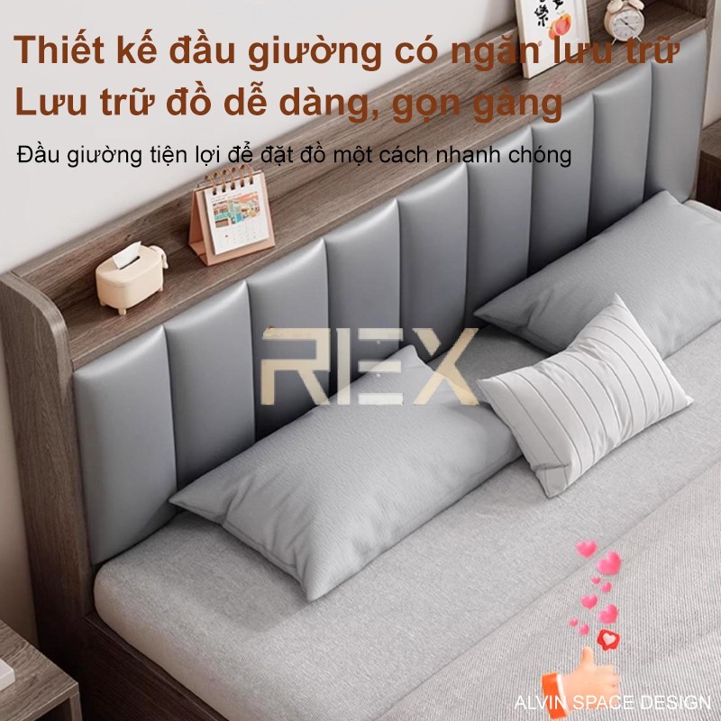 REX Giường gỗ tự nhiên cao cấp  giường đôi 1m5-1m8 có ngăn chứa đồ tiện lợi cho gia phong cách hiện đại | BigBuy360 - bigbuy360.vn