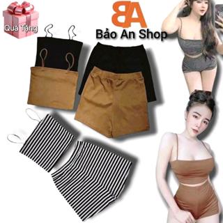 [ SB-244 ] Sét bộ nữ áo 2 dây croptop ôm kèm quần đùi body chất vải thun gân len 4 chiều lưng thun eo 58-75cm Free Size