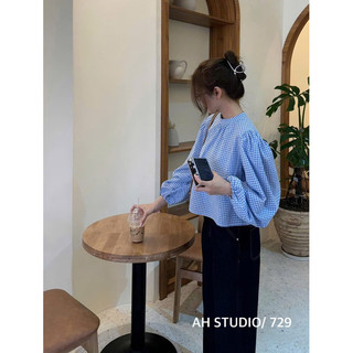 Áo sơ mi kẻ caro cổ trụ
