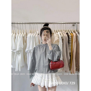 Áo sơ mi kẻ caro cổ trụ