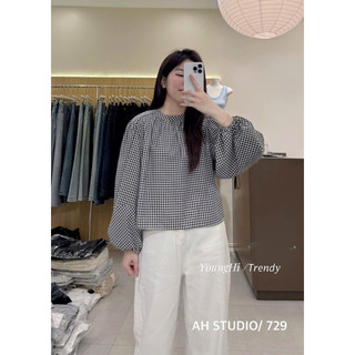 Áo sơ mi kẻ caro cổ trụ