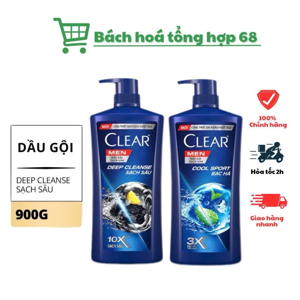 Dầu Gội Đầu Clear Men Cool Sport Bạc Hà 900g