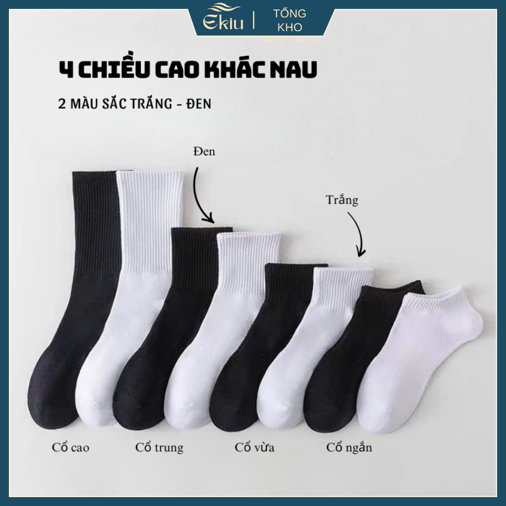 Tất vớ nam nữ tone màu đơn giản phong cách Hàn Quốc, chất liệu cotton co giãn thoáng khí - Ekiu Shop