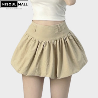 Chân Váy Bí Nữ Cạp Cao Chất Liệu Gió Nhăn Xếp Ly 2 Lớp Xoè Bồng Misoul Mall, Váy Quả Bí Dáng Mini BigSize 385