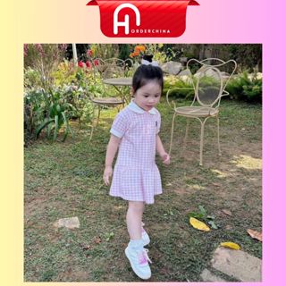 Váy đuôi cá kẻ caro tone màu hồng dễ thương cho bé gái - HNOrderChina