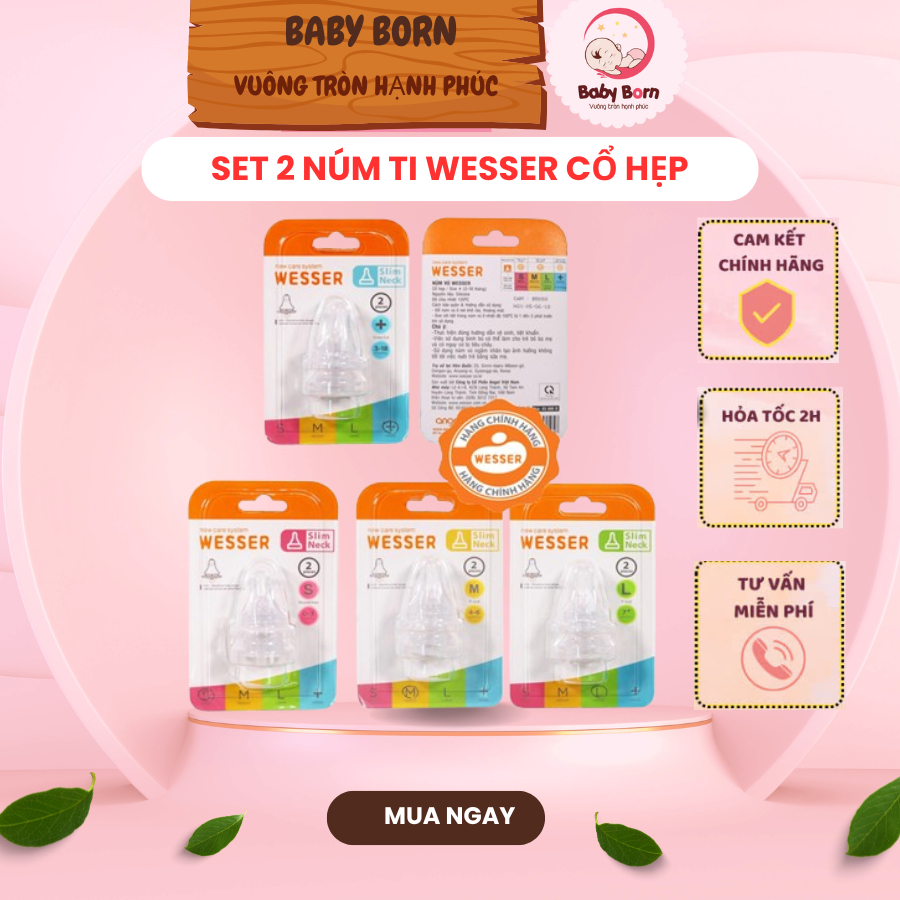 {CHÍNH HÃNG} - Núm ty Wesser cổ hẹp đủ size vỉ 2 núm