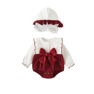 Body Suit Dài Tay Đỏ Nơ Kèm Nón Xinh Yêu Cao Cấp Cho Bé Gái Từ 0-24 Tháng - LACIANA - BS041