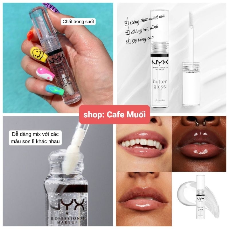 SON BÓNG KHÔNG MÀU NYX BUTTER GLOSS NON STICKY LIP GLOSS 8g