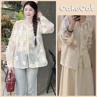 [TẶNG QUÂY] Áo Babydoll Hoa Áo Voan Tơ Thêu Dài Tay Cúc Ngọc Tiểu Thư Mặc Đi Chơi Chụp Hình Cakecat