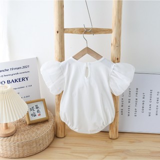 Body Suit Dáng Ngắn Tay Bồng Cổ Yếm Viền Vàng Cho Bé Gái (3-24 Tháng) - LACIANA - BS003