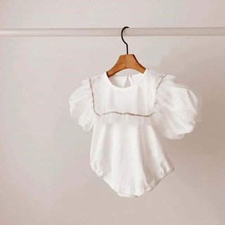 Body Suit Dáng Ngắn Tay Bồng Cổ Yếm Viền Vàng Cho Bé Gái (3-24 Tháng) - LACIANA - BS003