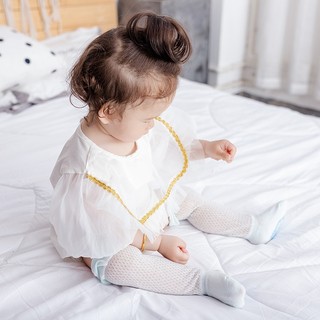 Body Suit Dáng Ngắn Tay Bồng Cổ Yếm Viền Vàng Cho Bé Gái (3-24 Tháng) - LACIANA - BS003