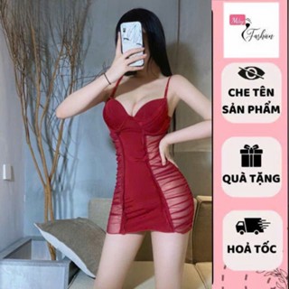 Váy ngủ sexy 2 dây ôm body có mút tôn dáng ren xuyên thấu gợi cảm ,đầm hot girl mặc nhà kèm mút ngực đen đỏ quyến rũ-Mây