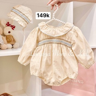 B118 Body Suit Dài Tay Bo Xanh Cao Cấp Kèm Nón Cho Bé Gái