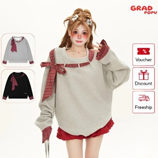 Áo sweater nữ trễ vai GRADPOPU PAN03 dài tay thiết kế giả 2 mảnh, áo nỉ nữ form rộng chất nỉ dày dặn giữ ấm tốt