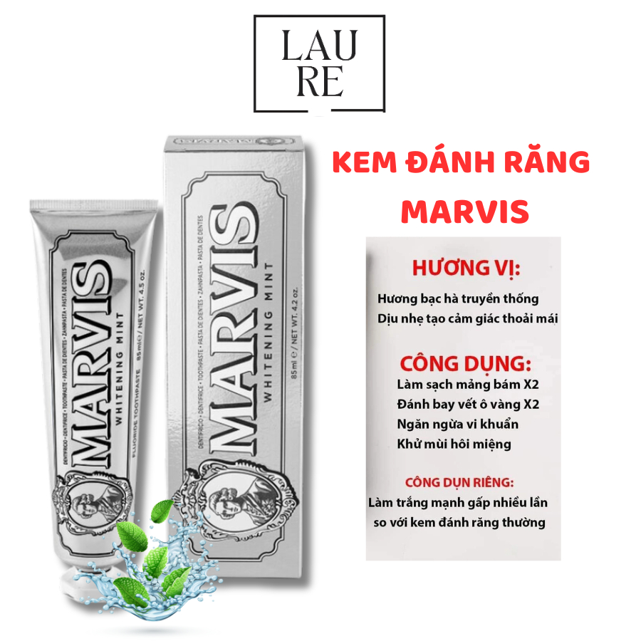 Kem Đánh Răng Marvis Whitening Mint 85ml - Làm Trắng Răng (HÀNG CÔNG TY )