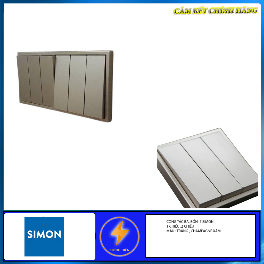 Bộ công tắc ba,bốn Series I7 chính hãng Simon; KHÔNG KÈM KHUNG