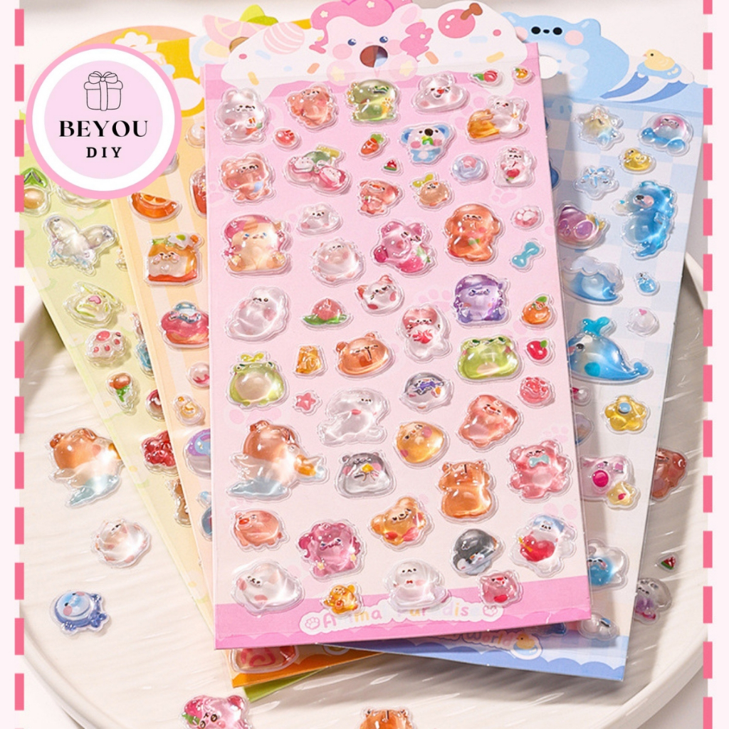  Set Sticker DIY Nổi 3D Cute Chất Liệu Nhựa PVC Phù Hợp Trang Trí Sổ Tay Điện Thoại Nón Bảo Hiểm Dán Móng Tay 