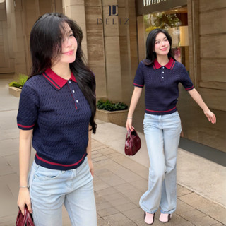 (MỞ BÁN) Áo len cổ polo tone màu xanh than PL19 thiết kế vặn thừng chất liệu len lông thỏ cao cấp DELIZ