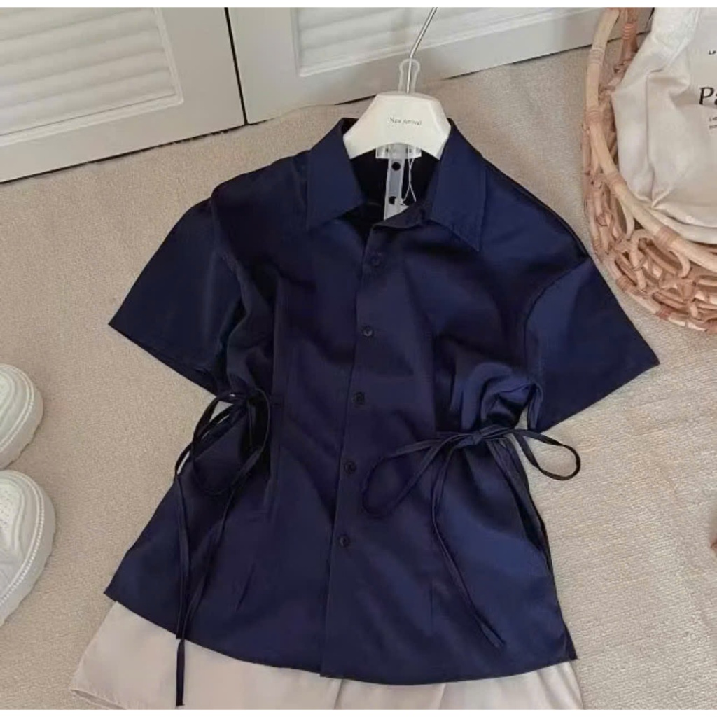 Áo sơ mi cộc tay chất đũi thô chiết eo nơ,áo kiểu nữ có dây buộc eo nhẹ nhàng kiểu dáng tiểu thư,thanh lịch ,hottrend | BigBuy360 - bigbuy360.vn