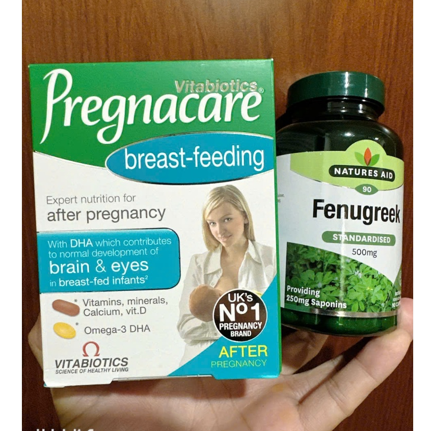 Bộ đôi Viên lợi sữa cỏ cà ri và Vitamin tổng hợp bú Anh Pregnacare Breast-feeding