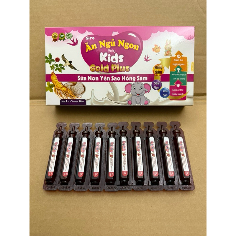 Siro ăn ngủ ngon BABY KIDS GOLD PLUS sữa non yến sào hồng sâm - JUBABY KID giúp bé ăn ngon, ngủ ngon