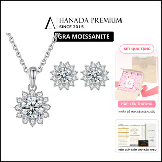 [CHỨNG NHẬN GRA] Bộ Trang Sức Kim Cương MOISSANITE Bạc 925 Hoa Hướng Dương, Bộ Quà Tặng Hanada 1715 1883