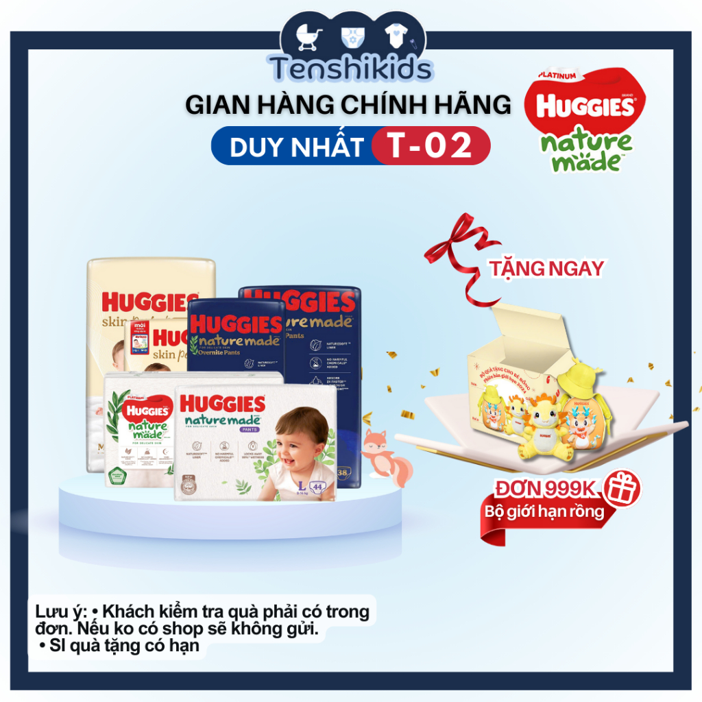 [Hàng CHÍNH HÃNG] Tã/ Bỉm Dán/ Quần Huggies PLatium Natural Made NB60/ S82/ M64/ L54/ Xl44/ M58/ L44