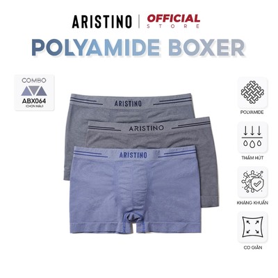 COMBO 3 Quần boxer nam ARISTINO sịp đùi cao cấp, polyamide mềm mịn thoáng khí kháng khuẩn ABX064.CB3