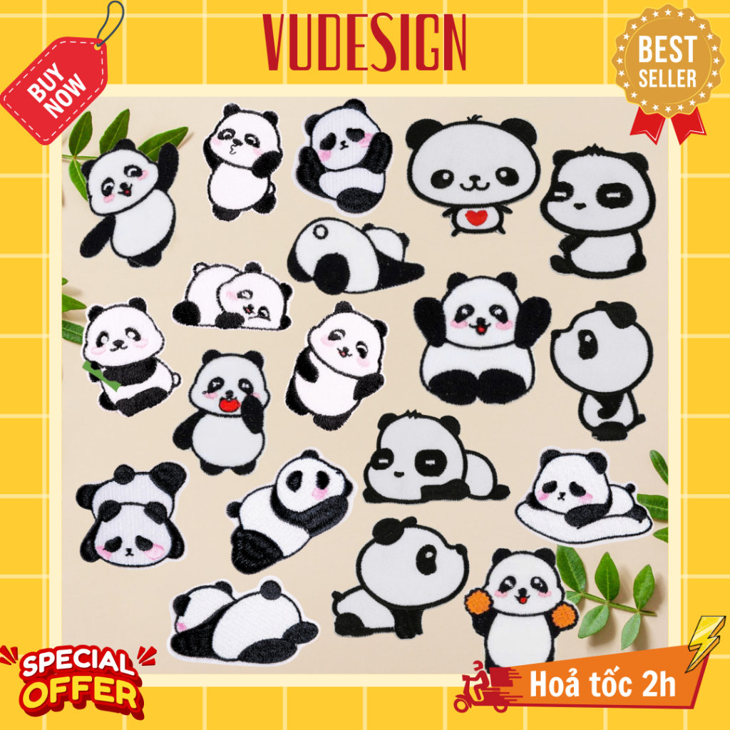 Sticker Vải, Sticker Ủi Thêu Quần Áo, Balo, Túi, Mũ Hình Gấu Trúc Panda Fubao Panda Aibao Songbao