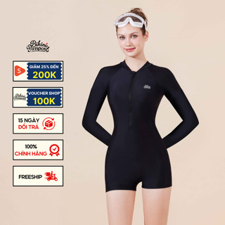 Bộ đồ bơi NỮ BIKINI PASSPORT kiểu Một mảnh quần short, áo tay dài - Đen - BS260_BL