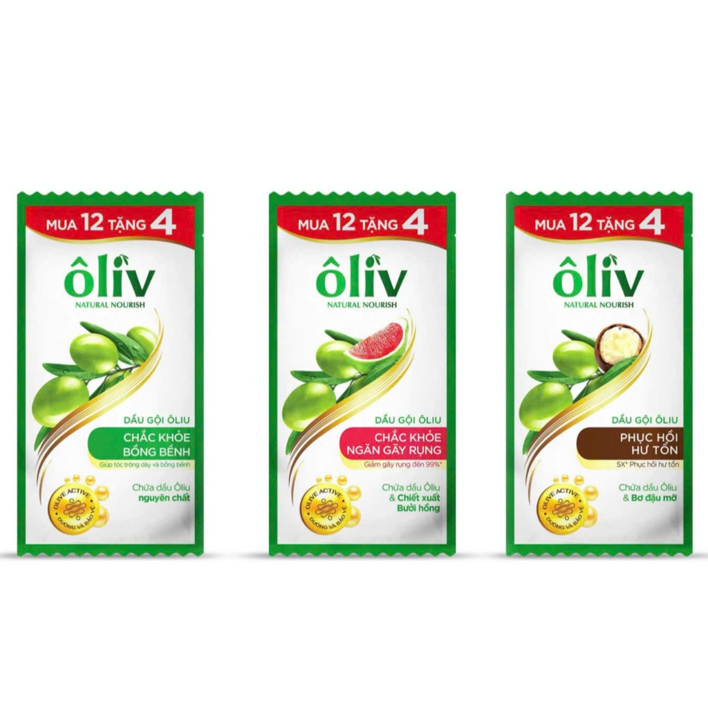 Dây Dầu Gội Ôliv Chắc Khỏe Bồng Bềnh - Ngăn Gãy Rụng - Phục Hồi Hư Tổn (Ôliu) 14 gói