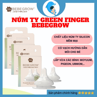 Núm ti bình sữa Greenfinger Bebegrow silicon mềm mại có hai van thoát khí, đủ size SS/S/M/L/LL cho bé MECAHEO