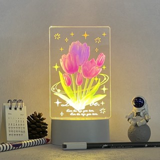 (TÚI + THIỆP) Đèn ngủ 3d để bàn hình bó hoa tulip, linh lan decor phòng ngủ xinh xắn quà tặng sinh nhật người yêu 8/3
