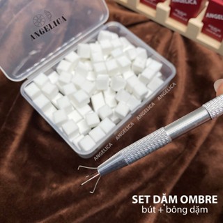 Set bút kẹp và mút dặm ombre chuyên dụng - Set bông mút dặm ombre vuông cây cố định ombre trang trí móng nail 