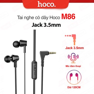  Tai Nghe có dây jack 3.5mm Hoco M86 dây dẹt siêu bền hỗ trợ micro đàm thoại ,jack cắm chữ L  dài 120cm 