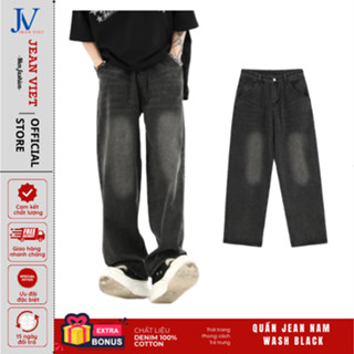  Quần Jean Nam Dáng Baggy Ống Suông Màu Wash Đen Khói Chất Liệu Cao Cấp HOTTREND JEAN VIỆT 