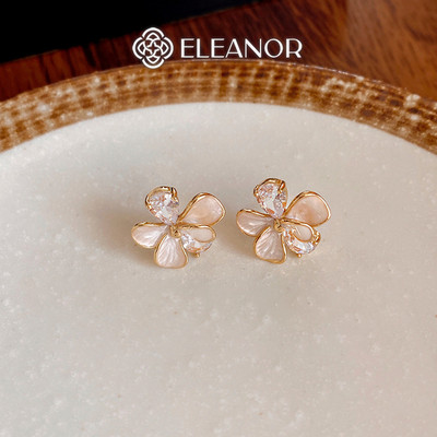 Bông tai nữ chuôi bạc 925 Eleanor Accessories hình hoa đính đá phụ kiện trang sức khuyên tai 9444