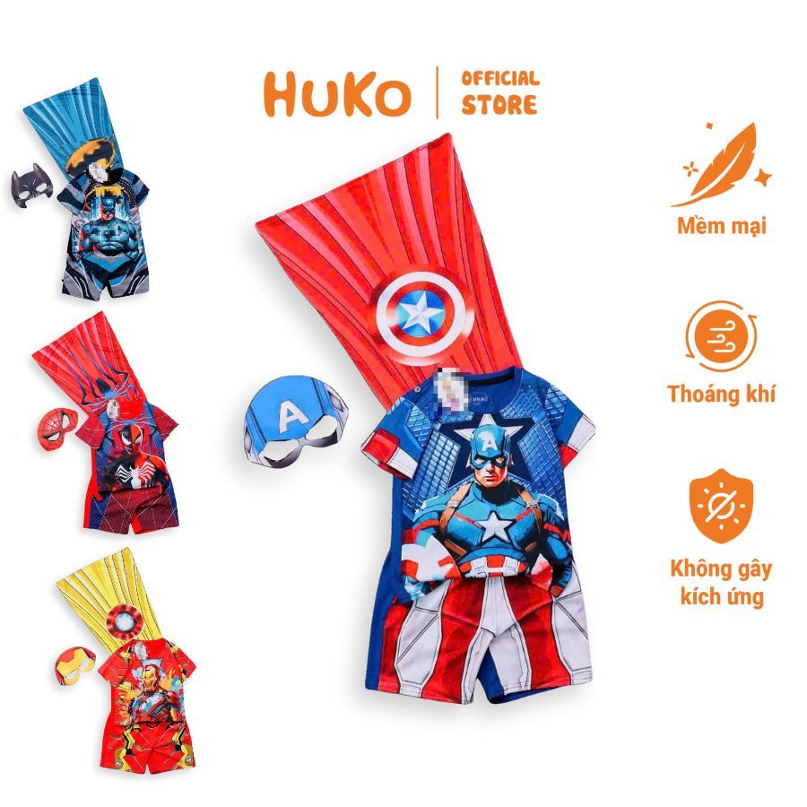 Đồ Hóa Trang Siêu Nhân Cho Bé Trai Kèm Choàng+Mặt Nạ HUKO HBN194 | Bộ Spider-Man, Dơi, Captain, Iron