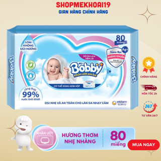Khăn giấy ướt KHÁNG KHUẨN 99% Không hương BOBBY 80 tờ dành cho mọi đối tượng-Khoaibaby