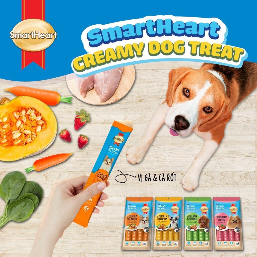 [COMBO] Súp Smartheart Creamy Dog Treats 15g*4 - Snack thưởng creamy cho chó (Thái Lan)