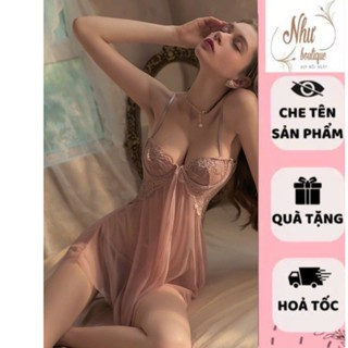 Đầm ngủ nữ sexy kiểu 2 dây xuyên thấu , Váy ren lụa  có gọng nâng ngực cài trước khiêu gợi cảm-NHƯ BOUTIQUE